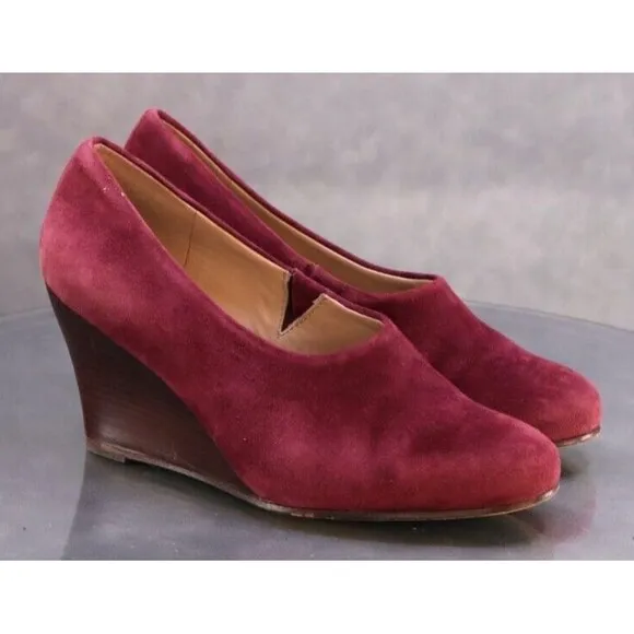 Eileen Fisher Women's Wedge Loafers Shoes Size 7 M Suede Burgundy