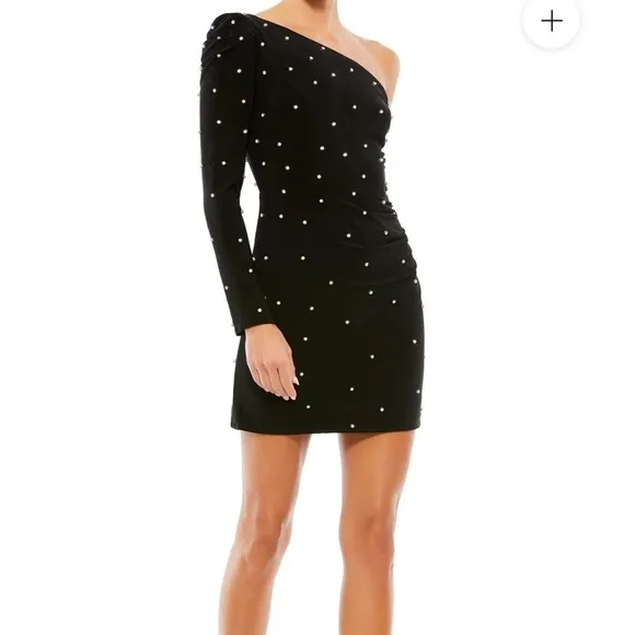 Elegant Black Rhinestone One-Shoulder mini Dress