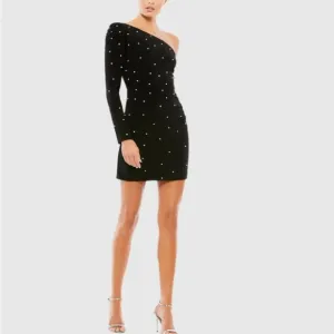 Elegant Black Rhinestone One-Shoulder mini Dress