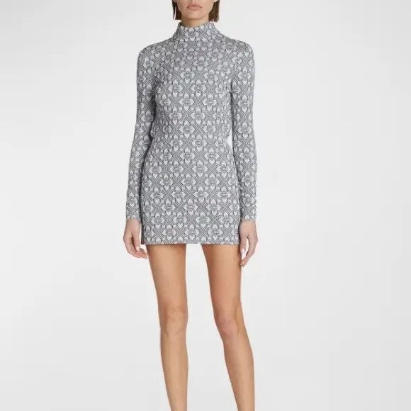 Elegant Grey Patterned Mini Dress