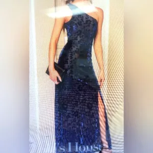 Elegant One-Shoulder Blue Dress