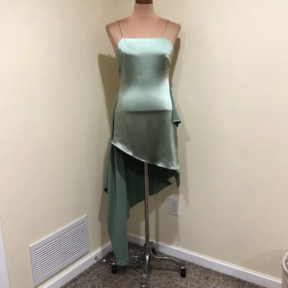 Eliatt Thea Cocktail Dress Size XS Sage Green Wrap Asymmetrical Hem