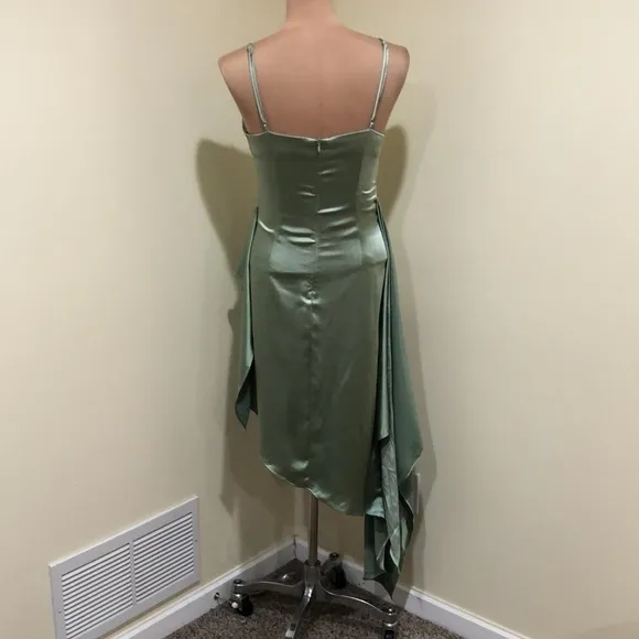 Eliatt Thea Cocktail Dress Size XS Sage Green Wrap Asymmetrical Hem