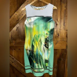 Elite Tahari size 8 Abstract Green Sleeveless Dress