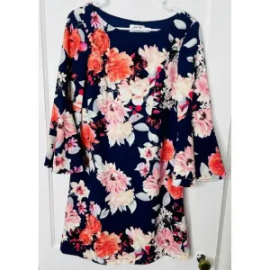 Eliza J Sheath Dress 10 Floral Bell Sleeve Classic Stretch Casual Feminine Chic
