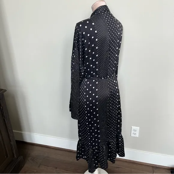 Else 100% silk black and white polka dot kimono style robe, size L/XL