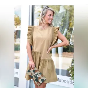 English Factory Tan Ruffle Sleeve babydoll modern feminine xs Dress