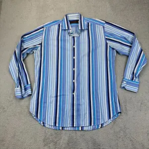 Etro Milano Men's Blue Striped Dress Shirt 42 Made in Italy