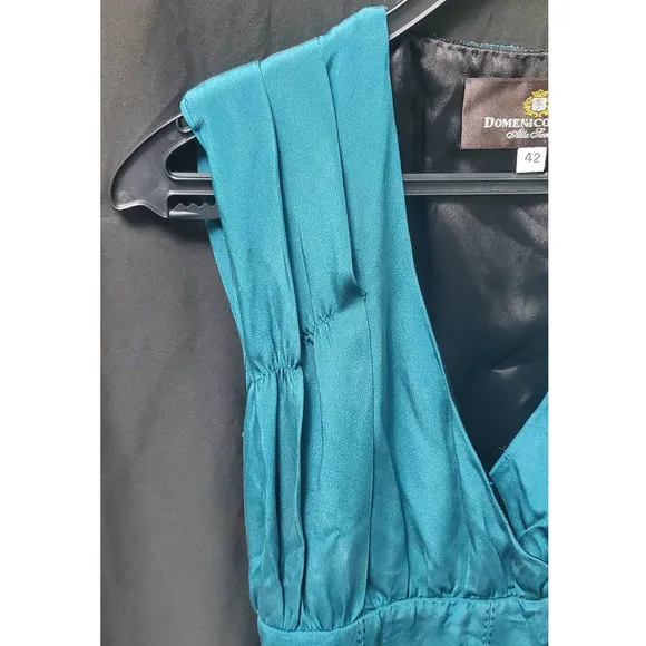 EUC! Domenico Vacca Beautiful Classic Designer Dress Solid Teal Shade Size 42IT