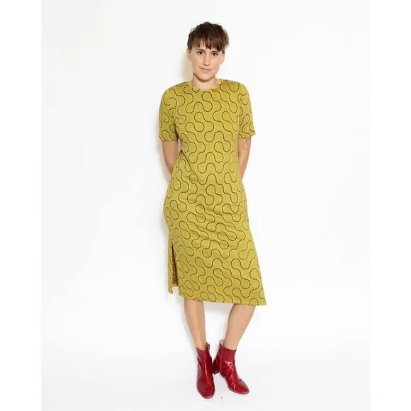 EUC Dunsen Dunsen Knit Graphic Swirl Lines Modern Made in USA Midi Dress M​​​