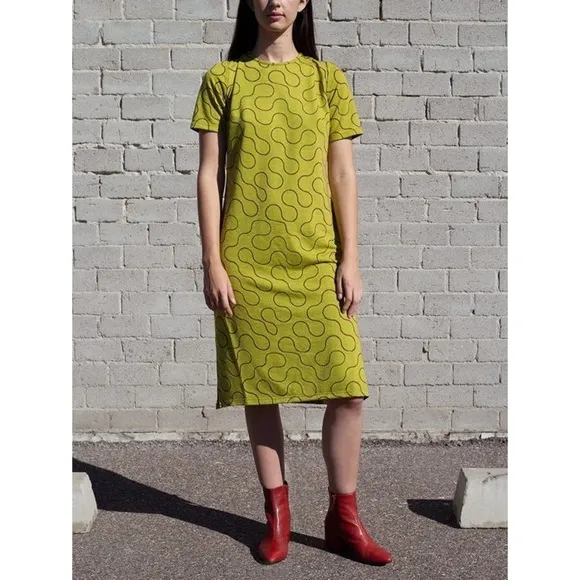 EUC Dunsen Dunsen Knit Graphic Swirl Lines Modern Made in USA Midi Dress M​​​