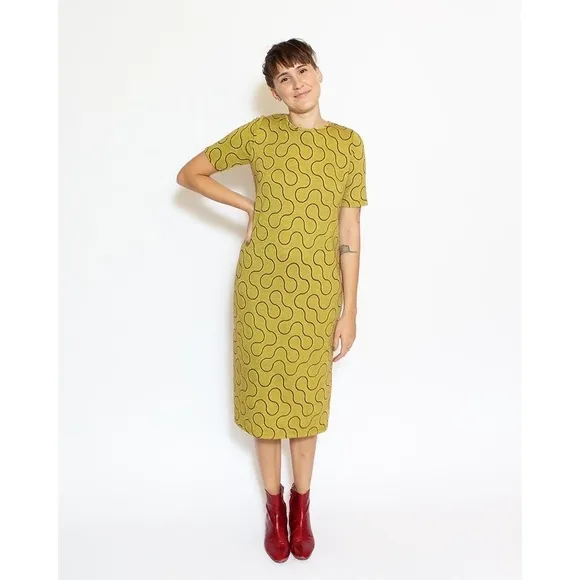 EUC Dunsen Dunsen Knit Graphic Swirl Lines Modern Made in USA Midi Dress M​​​
