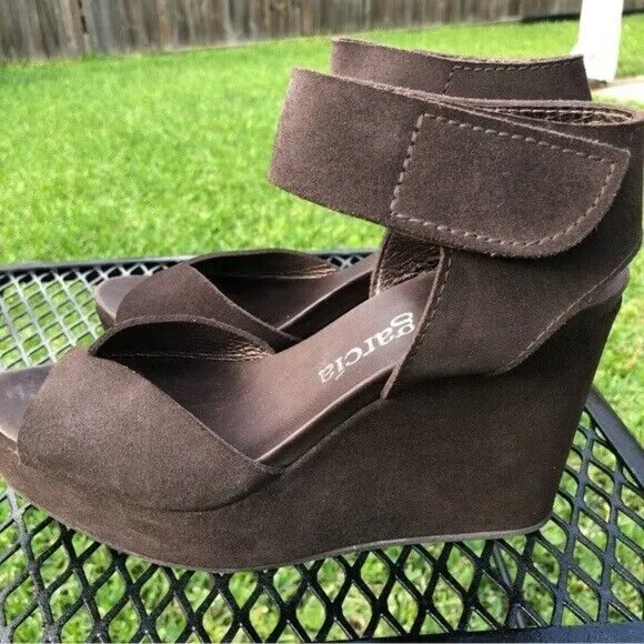 EUC Pedro Garcia Suede Platform Wedge 4” heel Sandals Shoes - 39/9