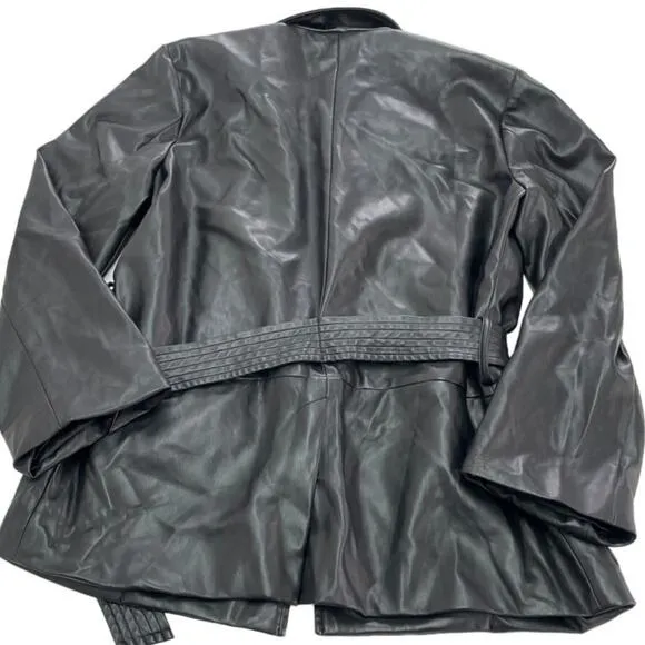 Eudon Choi Jacket Womens 12 Solid Black Double Belted Wrap Faux Leather