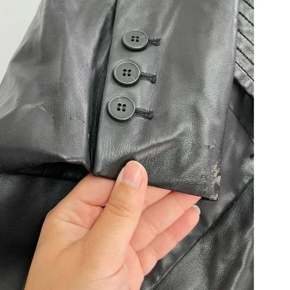 Eudon Choi Jacket Womens 12 Solid Black Double Belted Wrap Faux Leather