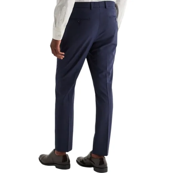 Express Mens Dress Pants 30x32 Extra Slim Navy Blue Wool-Blend Modern Te…