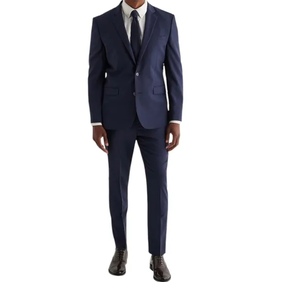 Express Mens Dress Pants 30x32 Extra Slim Navy Blue Wool-Blend Modern Te…