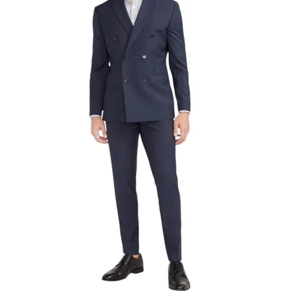 Express Mens Dress Pants 30x32 Extra Slim Navy Blue Wool-Blend Modern Te…