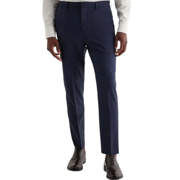 Express Mens Dress Pants 30x32 Extra Slim Navy Blue Wool-Blend Modern Te…