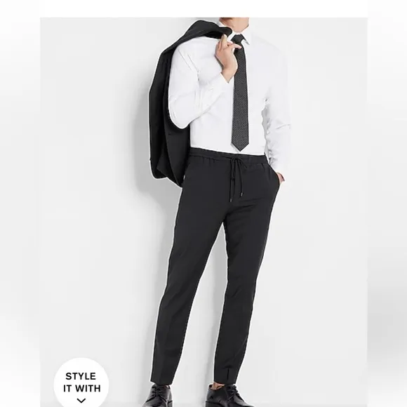 [Express] NWT Extra Slim Black Wool-BlendDrawstring Modern Tech Dress Pants