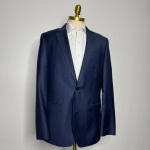 Express Suit Blazer Sport Coat 42L Solid Blue Wool Modern Producer