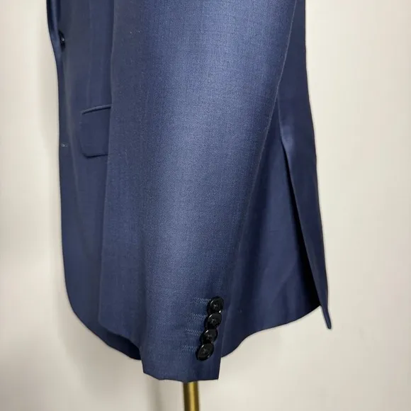 Express Suit Blazer Sport Coat 42L Solid Blue Wool Modern Producer