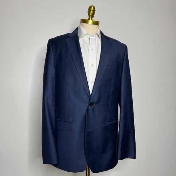 Express Suit Blazer Sport Coat 42L Solid Blue Wool Modern Producer