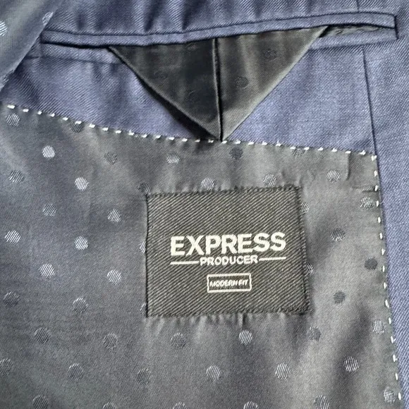 Express Suit Blazer Sport Coat 42L Solid Blue Wool Modern Producer