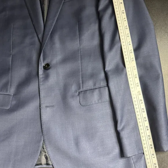 Express Suit Blazer Sport Coat 42L Solid Blue Wool Modern Producer