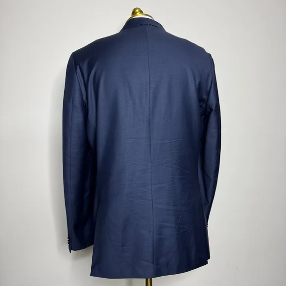 Express Suit Blazer Sport Coat 42L Solid Blue Wool Modern Producer