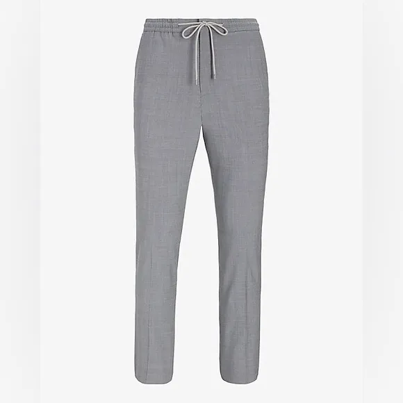 Extra Slim Gray Wool-Blend Modern Tech Drawstring Dress Pant