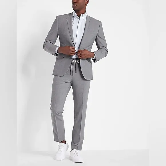 Extra Slim Gray Wool-Blend Modern Tech Drawstring Dress Pant