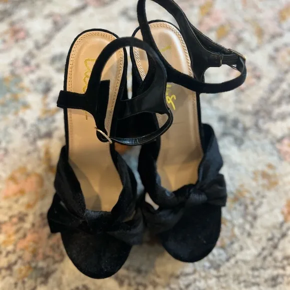 Falura Black Velvet Knotted Platform High Heel Sandals