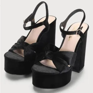 Falura Black Velvet Knotted Platform High Heel Sandals
