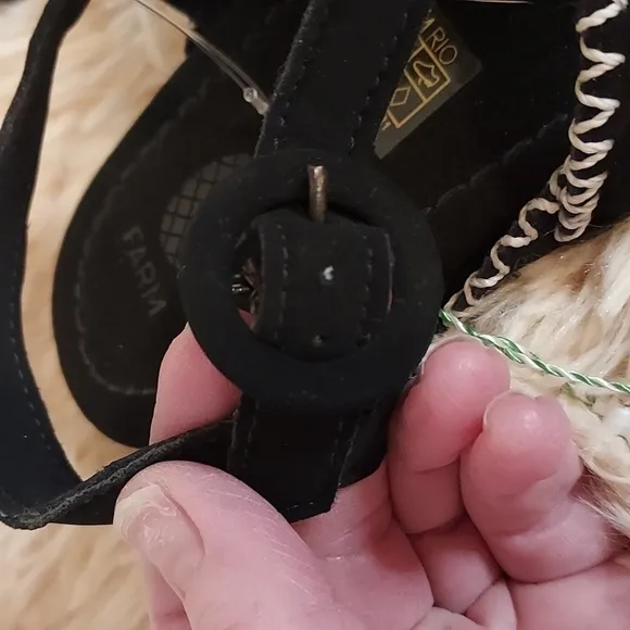 Farm Rio Black Zigzag Stitch Sandals NWOB