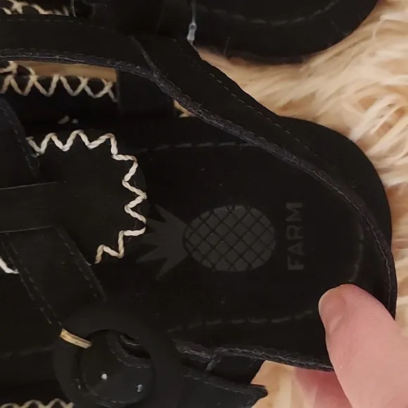 Farm Rio Black Zigzag Stitch Sandals NWOB