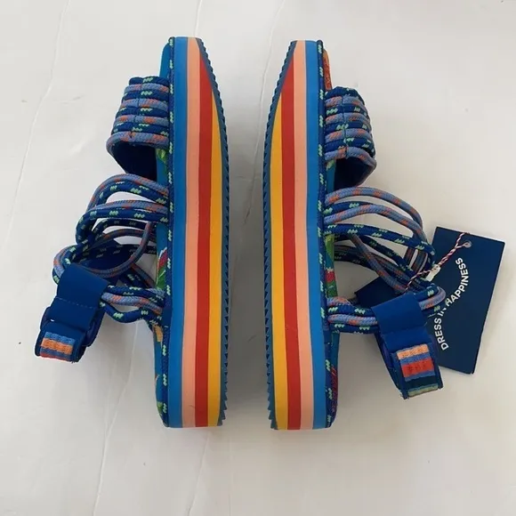 Farm Rio Blue macaw platform sandals 8 NWT