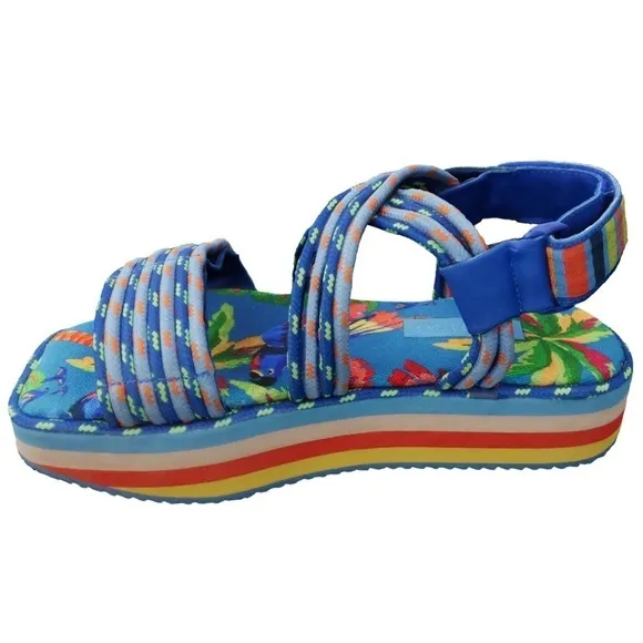 Farm Rio Blue macaw platform sandals 8 NWT