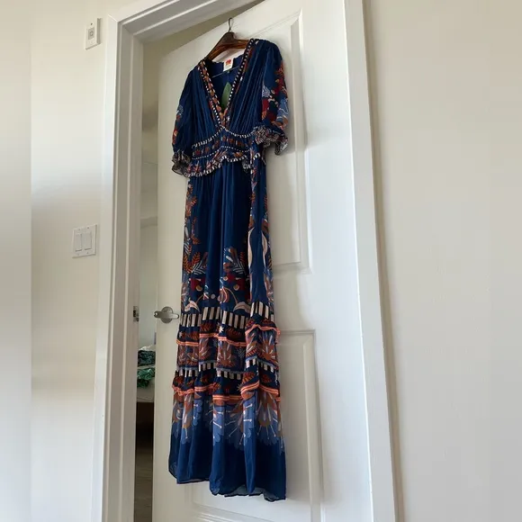 Farm Rio Blue Nature Beauty Short Sleeve Maxi Dress