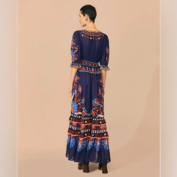 Farm Rio Blue Nature Beauty Short Sleeve Maxi Dress