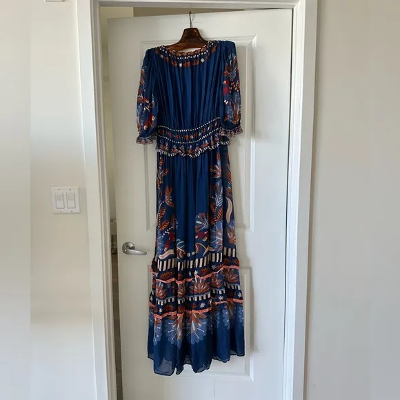 Farm Rio Blue Nature Beauty Short Sleeve Maxi Dress