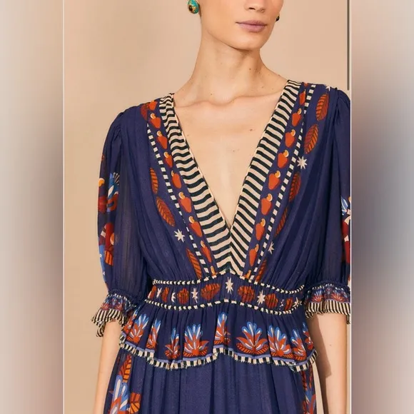 Farm Rio Blue Nature Beauty Short Sleeve Maxi Dress