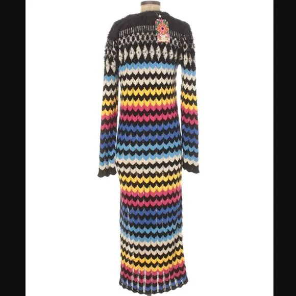 Farm Rio Chevron Sweater Dress Anthropologie NWT Size Small
