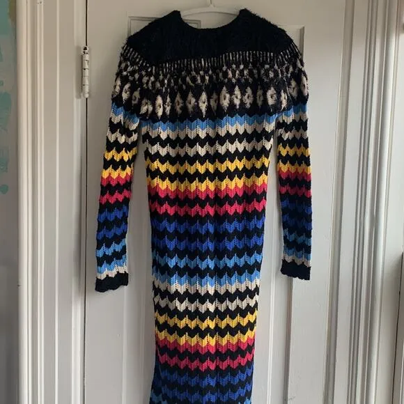 FARM RIO Modern Crochet Chevron Maxi Sweater Dress NWT