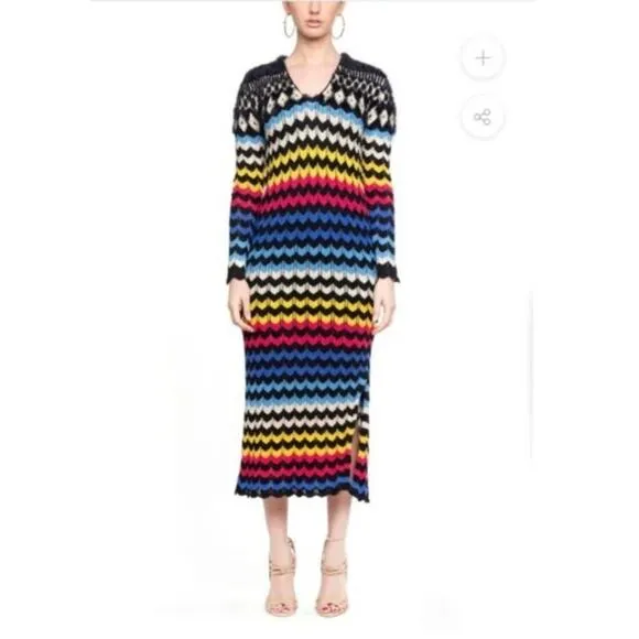 FARM RIO Modern Crochet Chevron Maxi Sweater Dress NWT