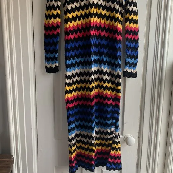 FARM RIO Modern Crochet Chevron Maxi Sweater Dress NWT