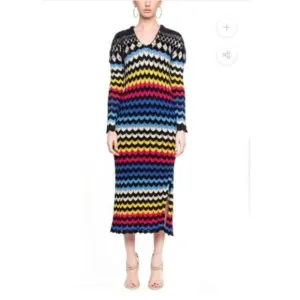 FARM RIO Modern Crochet Chevron Maxi Sweater Dress NWT