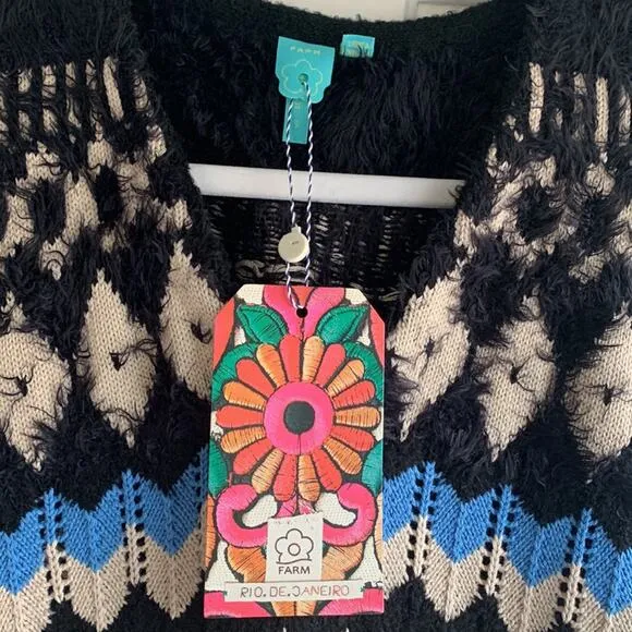 FARM RIO Modern Crochet Chevron Maxi Sweater Dress NWT