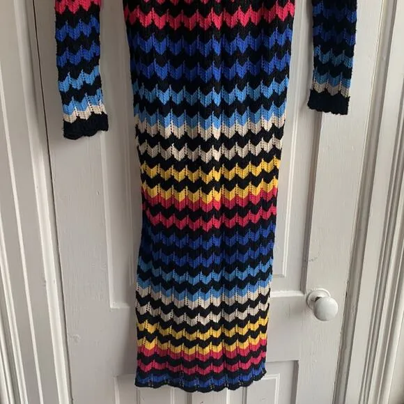 FARM RIO Modern Crochet Chevron Maxi Sweater Dress NWT