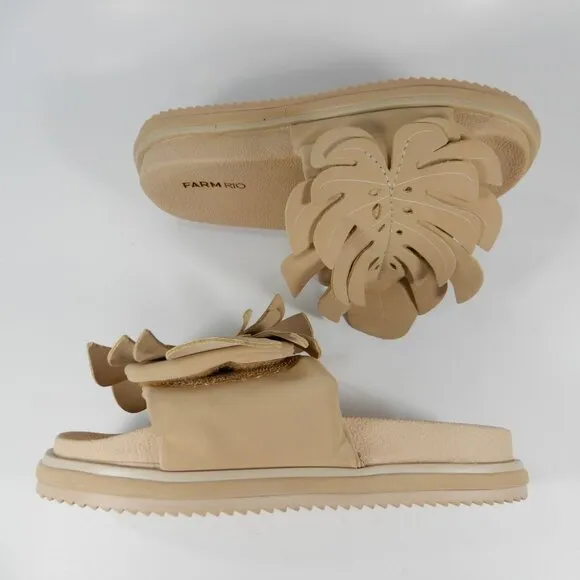 FARM RIO Monstera Platform Slide Anatomic Sandals Size 5 Almond Beige NEW